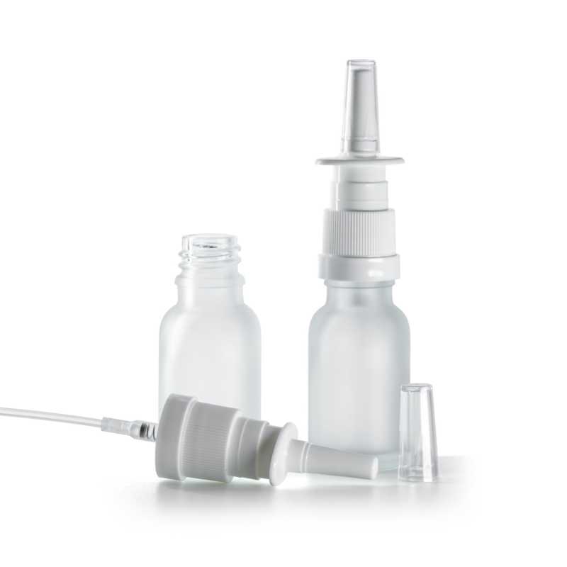 Flacon en verre transparent dépoli, spray nasal, 15 ml