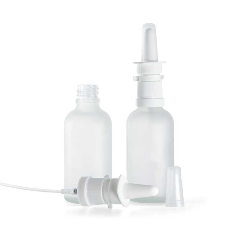 Flacon en verre givré transparent, spray nasal blanc, 50 ml