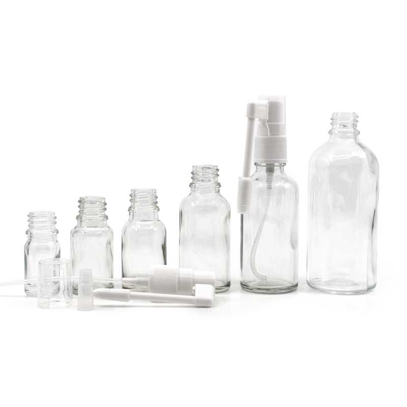 Flacon en verre transparent, spray oral blanc, 10 ml