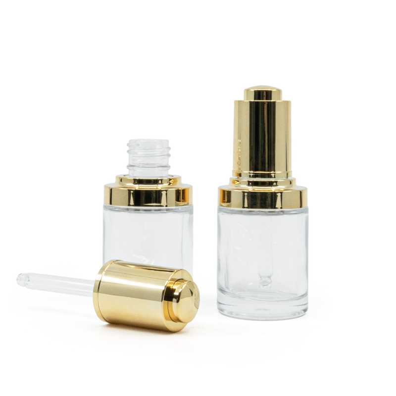 Flacon en verre transparent, compte-gouttes or brillant, 30 ml