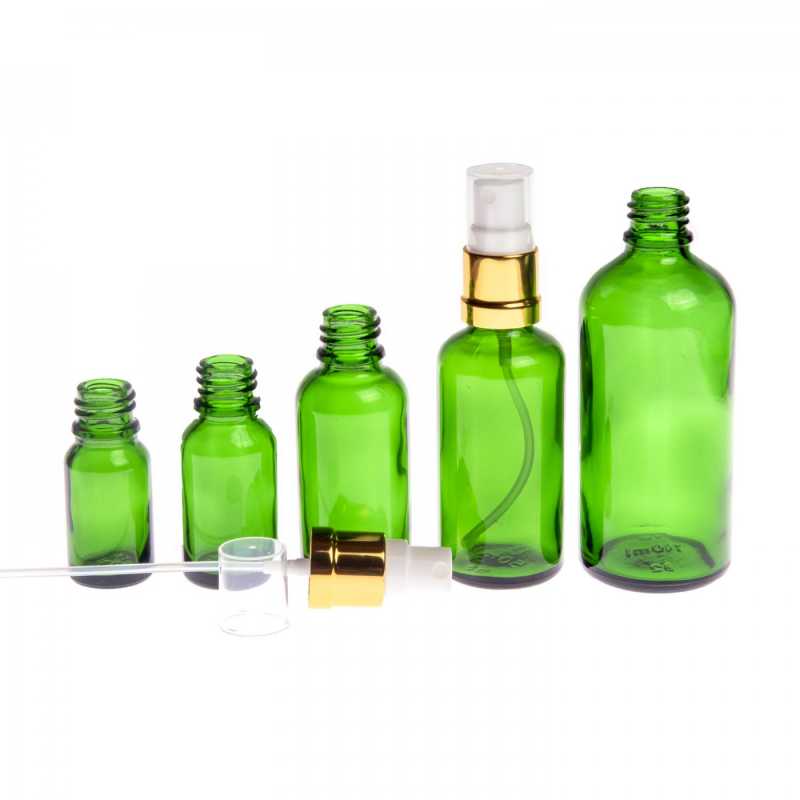 Bouteille en verre vert, spray brillant or blanc, 50 ml