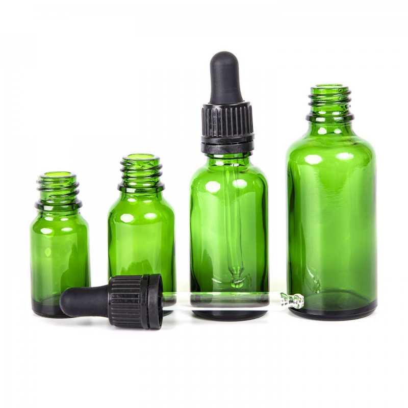 Bouteille en verre vert, compte-gouttes noir, 100 ml