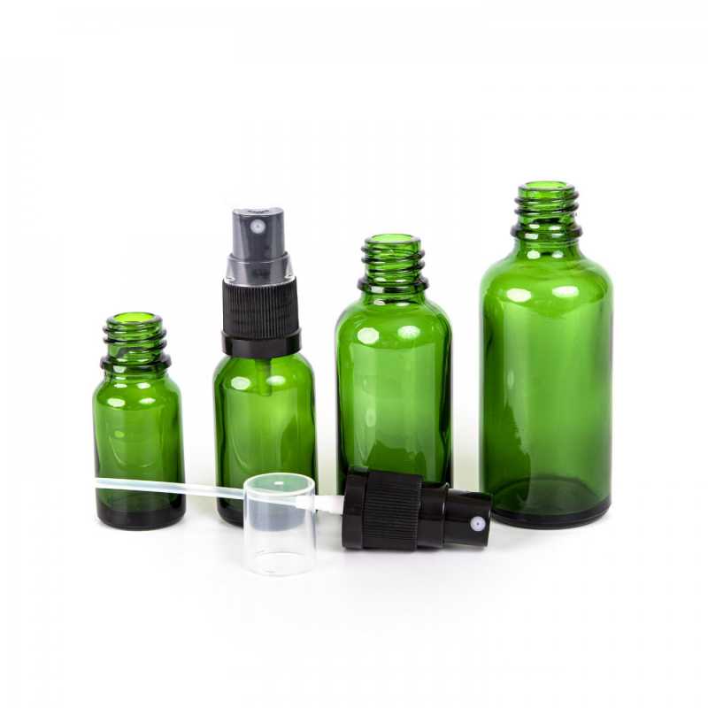 Bouteille en verre vert, spray noir, 100 ml