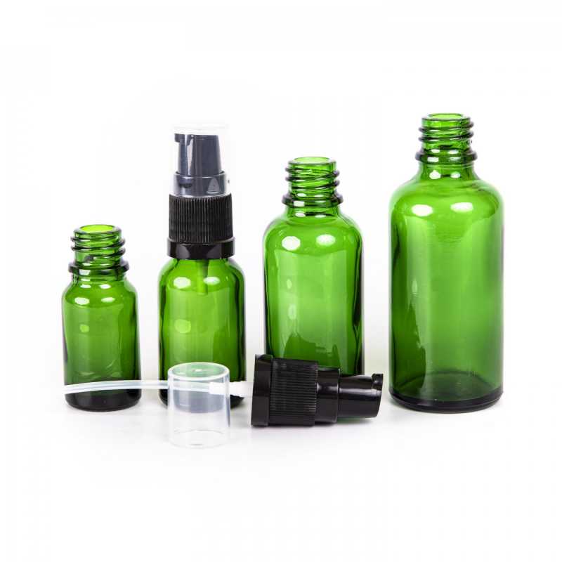 Bouteille en verre vert, pompe à lotion, 100 ml