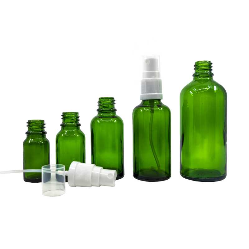 Bouteille en verre vert, spray blanc, 100 ml
