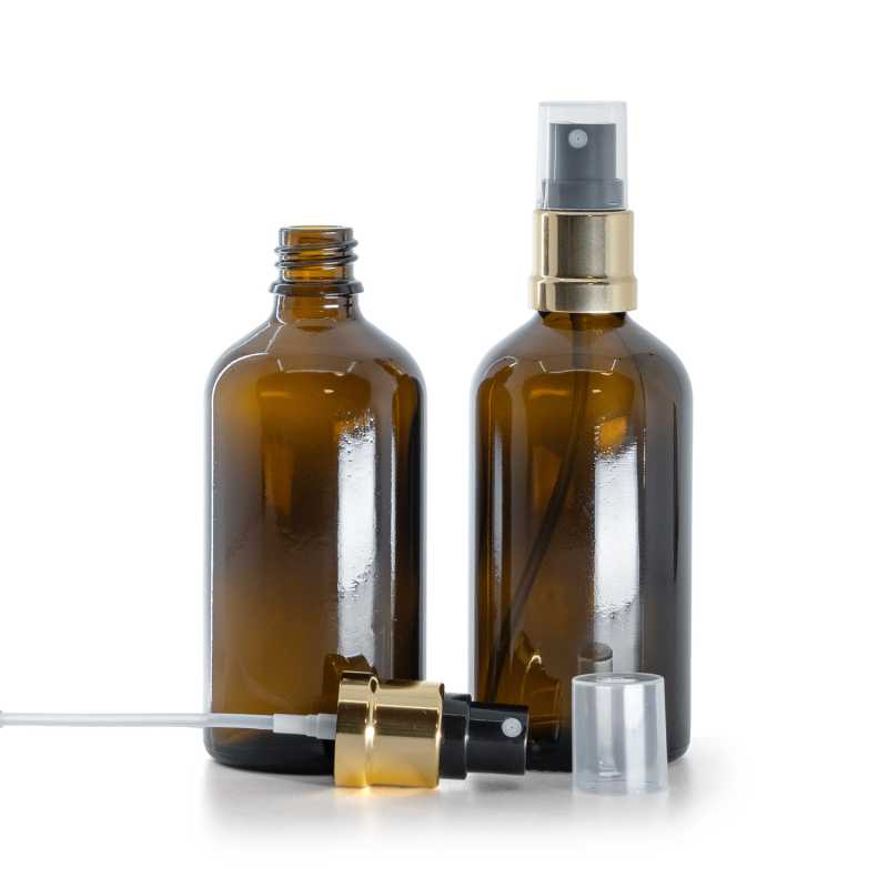 Bouteille en verre ambré, spray noir doré, 100 ml