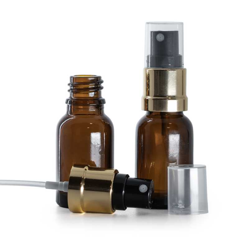 Flacon en verre ambré, spray noir doré, 15 ml