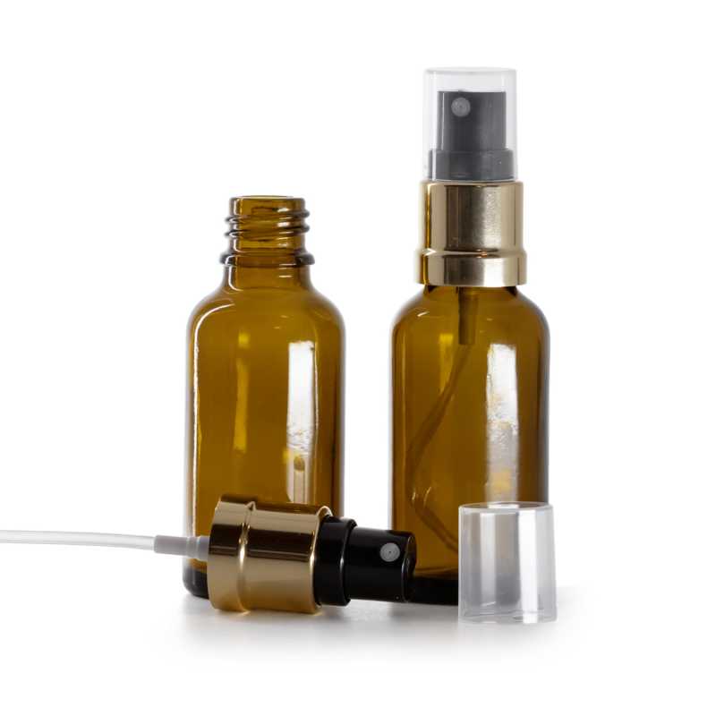 Bouteille en verre ambré, spray noir doré, 30 ml