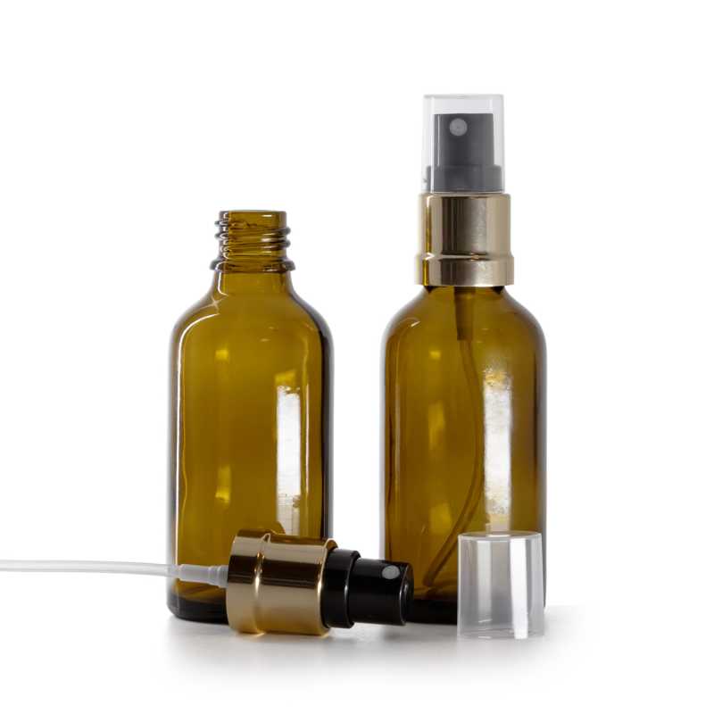 Bouteille en verre ambré, spray noir doré, 50 ml