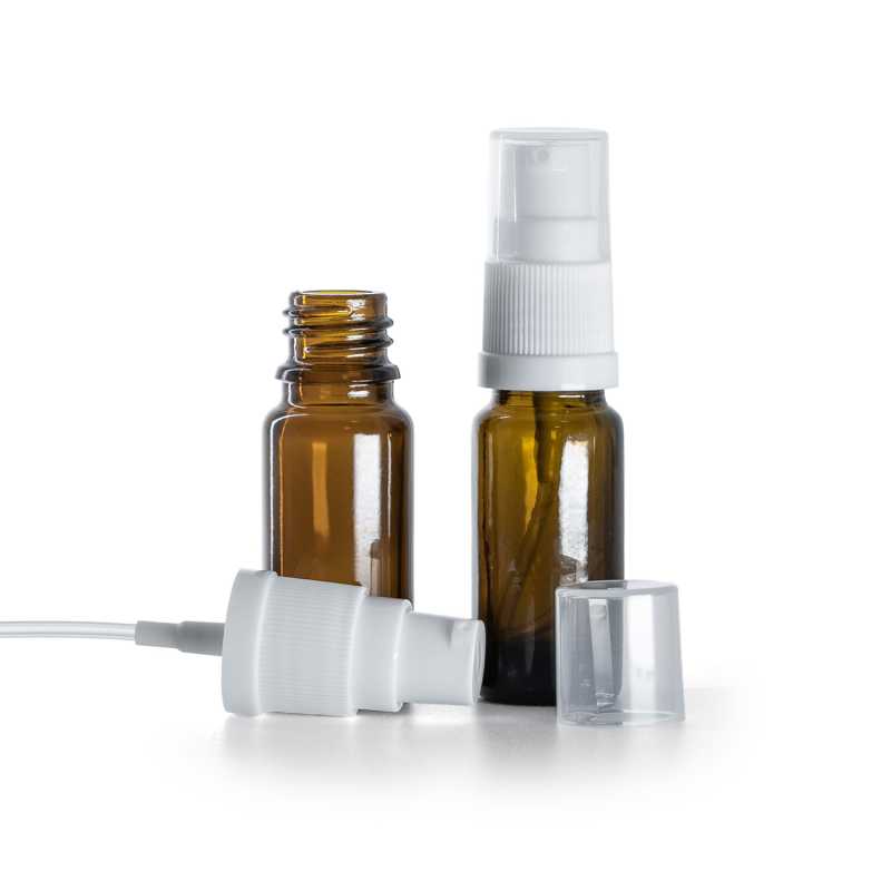 Flacon en verre ambré, type B, étroit, pompe à lotion blanche, 10 ml