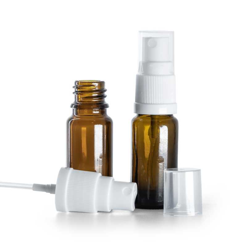 Flacon en verre ambré, type B, mince, spray blanc, 10 ml