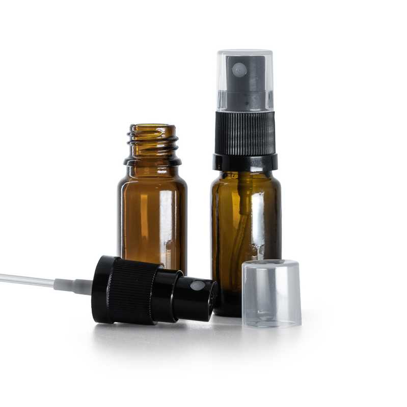 Flacon en verre ambré, type B, mince, spray noir, 10 ml