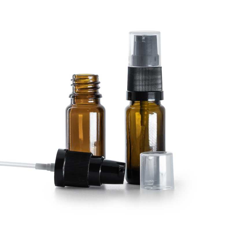 Flacon en verre ambré, type B, mince, pompe à lotion, 10 ml