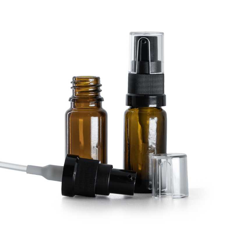 Flacon en verre ambré, type B, mince, pompe à huile, 10 ml