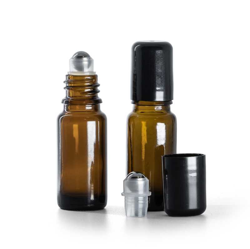 Flacon en verre ambré, type B, étroit, avec Roll-On, 10 ml