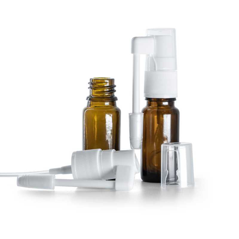 Flacon en verre ambré, Type B, Slim, White Oral Spray, 10 ml