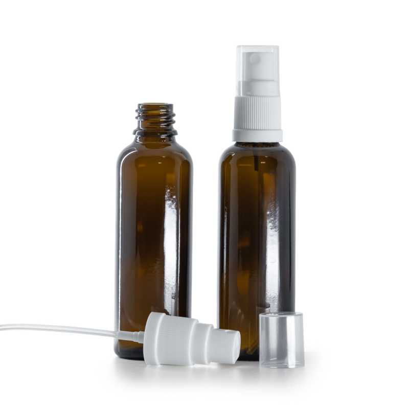 Bouteille en verre ambré, Slim, spray blanc, 50 ml