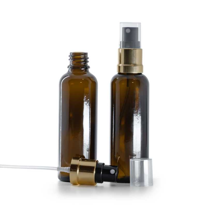 Bouteille en verre ambré, Slim, spray or et noir, 50 ml