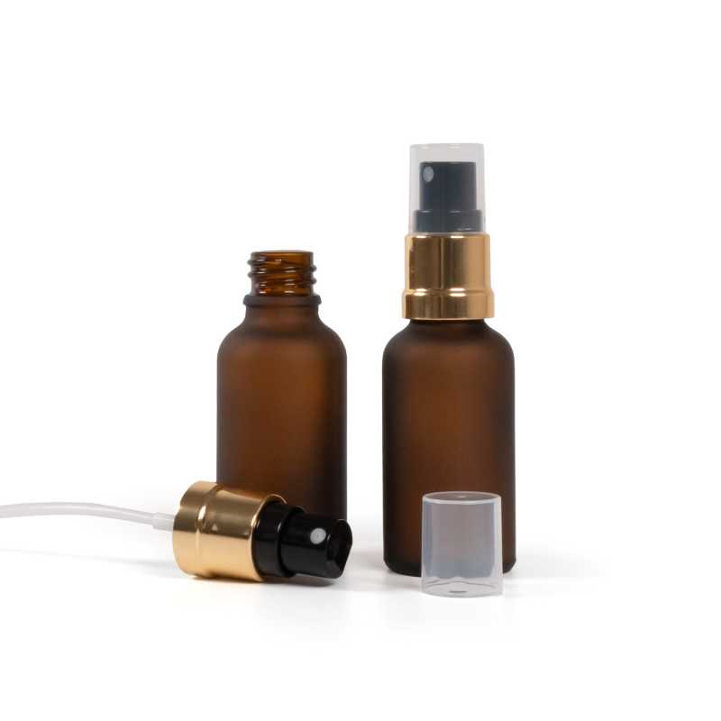 Flacon en verre ambré mat, spray noir doré, 30 ml