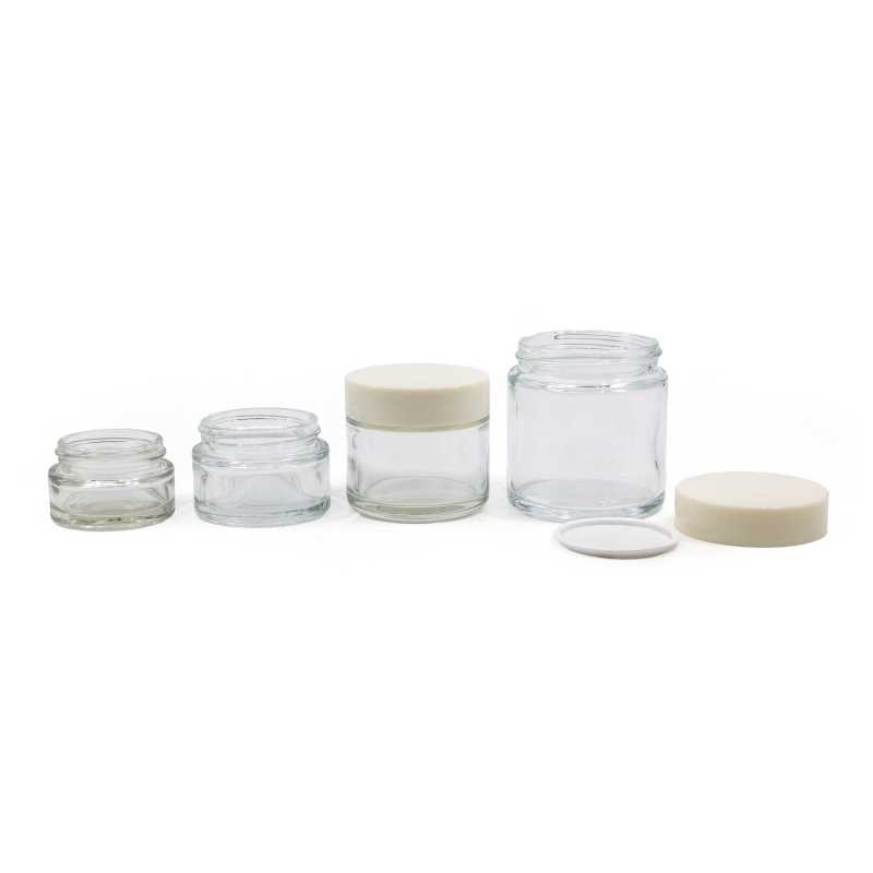 Bocal en verre transparent, couvercle blanc, 53 mm, 50 ml