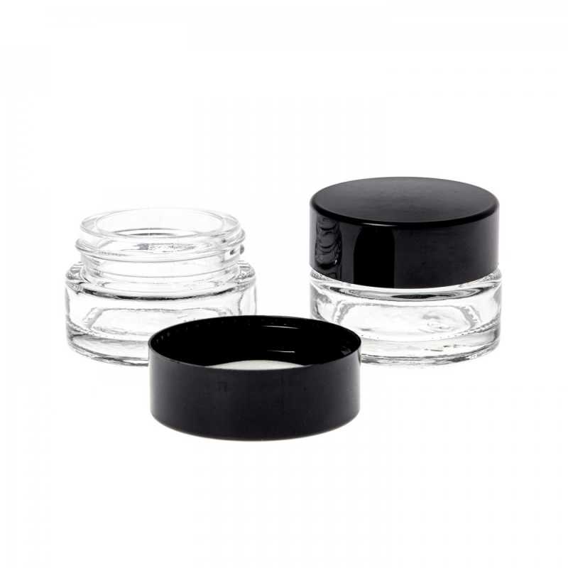 Pot à cosmétiques en verre transparent, couvercle noir, 5 ml
