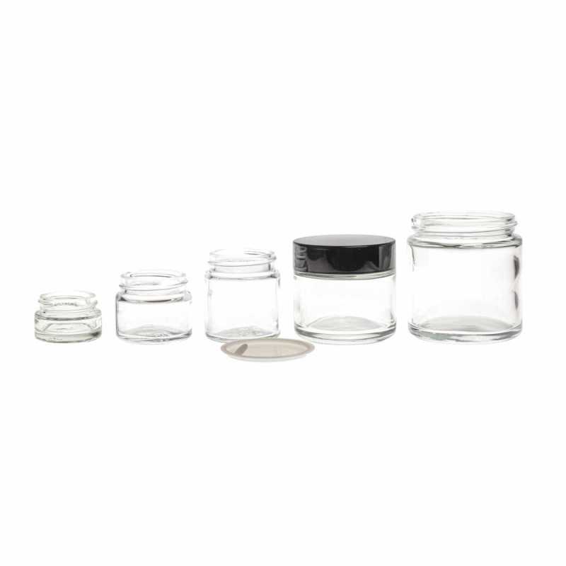 Bocal en verre transparent, couvercle noir, 53 mm, 50 ml
