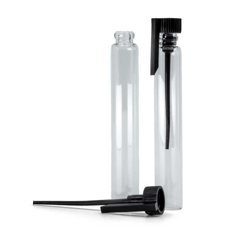 Testeur de cosmétiques en verre, bouchon en plastique noir, 3 ml