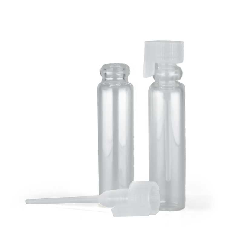 Testeur de cosmétiques en verre, bouchon plastique transparent, 1 ml