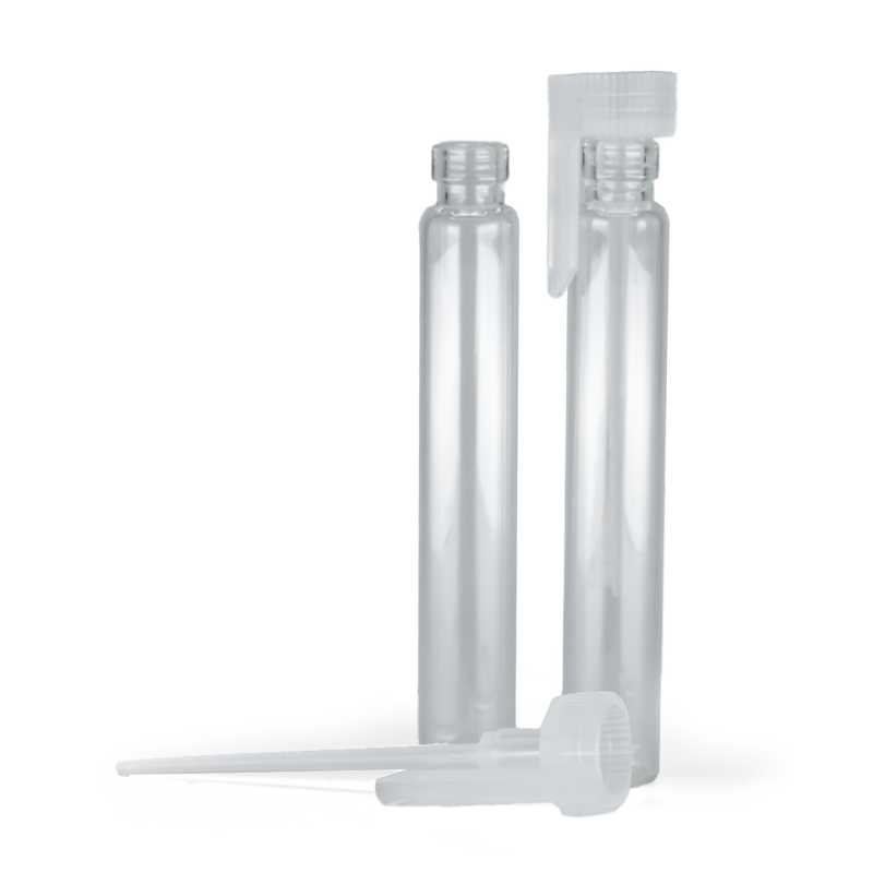 Testeur de cosmétiques en verre, bouchon plastique transparent, 2 ml