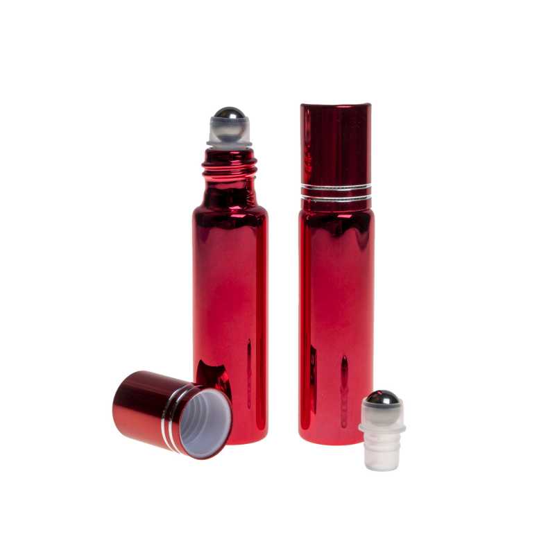 Flacon roll-on en verre, rouge métallique, 10 ml
