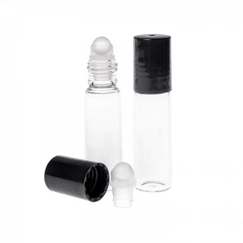 Flacon roll-on en verre transparent, bille en verre, 5 ml
