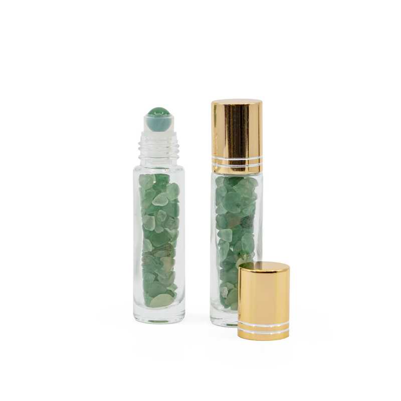 Roll-on en verre avec aventurine, bouchon en or, 10 ml
